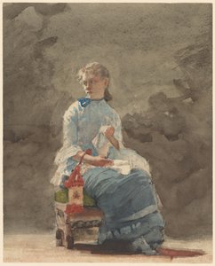 महिला सिलाई, 1878-9 (ऑफ-व्हाइट वॉव वॉटर कलर पेपर पर ग्रेफाइट पर वाटरकलर) द्वारा विंसलो होमर
