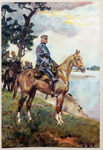 मारेचल जोज़ेफ़ (जोसेफ) क्लेमेंस पिल्सडस्की (1867-1935) का अपने पसंदीदा घोड़े काज़टंका पर घुड़सवारी का चित्र। वोइसीच वॉन कोसाक द्वारा पेंटिंग (1857-1942)