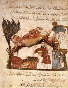 सुश्री अर 5847 f.61, अल हरिरी द्वारा अल मकामत से एक दावत तैयार करना, c.1240 (वेल्लम पर गौचे) द्वारा याहया इब्न महमूद अल वासिती