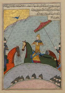 युद्ध से पहले तैमूर, ज़फरनामा की एक छितरी हुई प्रति से फोलियो..., एएच 839ए.डी. 1436. द्वारा याकूब इब्न हसन