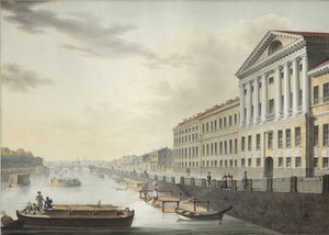 इस्माइलोवस्की ब्रिज, 1820-1823 से फोंटंका नदी का दृश्य द्वारा यरमोलई इवानोविच येसाकोव
