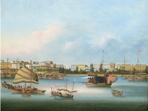 कैंटन में द हॉन्ग, c.1855 (तेल) द्वारा आप क्वा