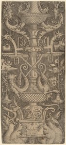ड्रेगन, मास्क और युद्ध के उपकरणों के साथ आभूषण पैनल, c. 1505