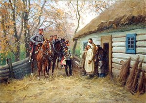 एक घर के सामने घुड़सवार सेना की गश्त द्वारा ज़िग्मंट रोज़वाडोस्की