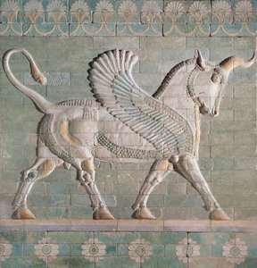 00353 विंग्ड बुल, फारसी, सुसा से, अचमेनिद राजवंश, c.500 ई.पू. (चमकता हुआ टाइल)