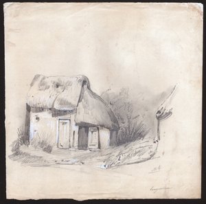 फ्रांस के केंद्र में एक फूस की झोपड़ी। सीए। 1830 (चित्रण) द्वारा . .