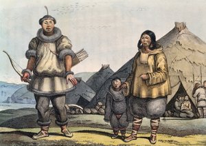 लुई चोरिस (1795-1828) द्वारा झोपड़ी, बेरिंग जलडमरूमध्य, रूस के सामने चुच्ची परिवार द्वारा डेनियल वैन डेन क्यूबोर्न
