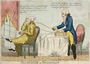 इलेक्ट्रोथेरेपी 'गैल्वनिज्म इन पिकाडिली', c 1800 द्वारा फ्रेडरिक (एटीआर) बरनार्ड