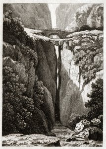 Icononzo, कोलंबिया के प्राकृतिक पुल। सीए। 1840 (उत्कीर्णन) द्वारा . .