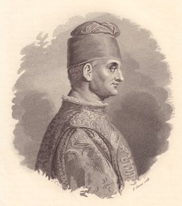 मिलान के ड्यूक का पोर्ट्रेट, फिलिपो मारिया विस्कॉन्टी (1392-1447), एंटोनियो कैंपो द्वारा प्रकाशित चित्र से एफ क्लेरीसी द्वारा तांबे की नक्काशी