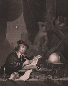 डच चित्रकार गेरिट डू (1613-1675) का पोर्ट्रेट, अल्बर्ट हेनरी पेन द्वारा पायने की रॉयल ड्रेसडेन गैलरी से पेंटिंग गेरिट डू से उकेरा गया, अल्बर्ट हेनरी पायने, एच पायने ड्रेसडेन और लीपज़िग प्रकाशक द्वारा, लगभग 1840 द्वारा सेवेरिनी सेवेरिनी