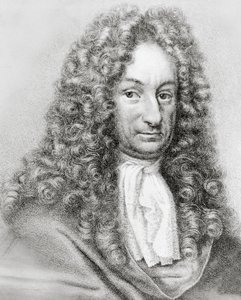 गॉटफ्रीड विल्हेम वॉन लाइबनिज़ (1646-1716) का पोर्ट्रेट, जर्मन गणितज्ञ, दार्शनिक और वैज्ञानिक, उत्कीर्णन
