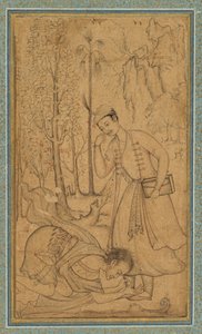 एक पवित्र आदमी एक सीखे हुए राजकुमार से पहले खुद को साबित करता है, सी। 1585, सीमा ने संभवतः 1700 जोड़े। द्वारा मनोहर