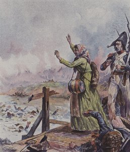 1796 के इटली के आर्कोले के युद्ध में डूबते हुए सैनिकों के एक समूह के बीच अपने पति को देखकर एक फ्रांसीसी कैंटीनियर