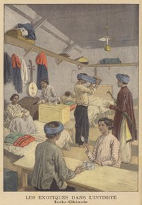 पेरिस में 1900 के प्रदर्शनी यूनिवर्स में अपने आवास में फ्रांसीसी इंडोचाइना के लोग