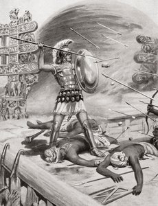 अलेक्जेंडर द ग्रेट ने अपने भारतीय अभियान के दौरान 326BC में हचिन्सन हिस्ट्री ऑफ़ द नेशंस, पब .915 से भारत के गढ़ शहर में असाकानी का मुकाबला किया