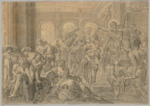 एनीबेल कार्रेसी की सेंट रोच गिविंग अलम्स की प्रति द्वारा Annibale Carracci . के बाद कॉपी करें