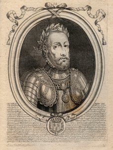 हेनरी द्वितीय का पोर्ट्रेट (1519 - 1559) फ्रांस के राजा - हेनरी द्वितीय (1519-59), फ्रांस के राजा - 'लेस ऑगस्टेस रिप्रेजेंटेशन्स ऑफ ऑल किंग्स ऑफ फ्रांस फ्रॉम फ्रामॉन्ड टू लुइसXIV', पेरिस से उत्कीर्णन द्वारा डे लार्मेसिन