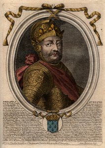 फिलिप II का पोर्ट्रेट फिलिप ऑगस्टे (1165-1223) - फिलिप ऑगस्टस II (1165-1223) फ्रांस के राजा - 'लेस ऑगस्टेस रिप्रेजेंटेशन डे टौस लेस किंग्स डी फ्रांस फ्रॉम फैरामोंड टू लुइसXIV', पेरिस से उत्कीर्णन द्वारा डे लार्मेसिन