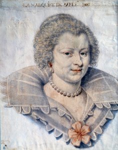 मैगडेलीन डी सौवरे, मार्क्विस डी सेबल (1599-1678), गाइल्स डी सौवर्स की बेटियां, मार्क्विस डी कर्टेनॉक्स "पत्रों की महिला का पोर्ट्रेट" डैनियल डुमोनस्टियर या डूमोस्टियर (1574-1646) द्वारा 17 वीं शताब्दी पेरिस, मुसी डू लौवर द्वारा चित्रण द्वारा या डैमवॉवियर डैनियल डुमॉन्स्टियर