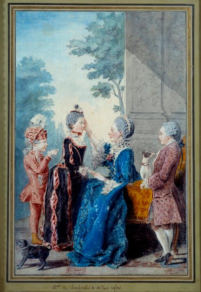 लुई कारोगिस कार्मोन्टेल (1717-1806) द्वारा 18वीं सदी के पेरिस, मुसी कार्नावलेट द्वारा मैडम डी रूचेरोल्स और उनके तीन बच्चे वॉटरकलर द्वारा कारमोंटेल