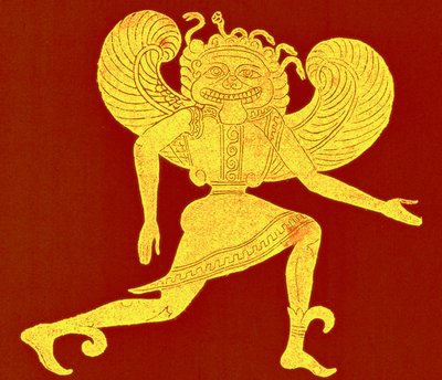 कैंपाना संग्रहालय से एट्रस्केन गोरगन, विक्टर ड्यूरु द्वारा 'हिस्ट्री ऑफ रोम' से चित्रण, 1884 में प्रकाशित (डिजिटल रूप से बढ़ी हुई छवि) द्वारा (बाद में) अंग्रेजी स्कूल