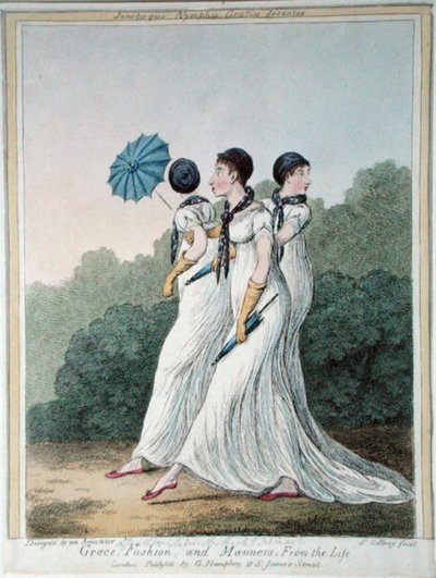 ग्रेस, फैशन एंड मैनर्स फ्रॉम लाइफ, एच्च्ड बाय जेम्स गिल्रे (1757-1815) जी. हम्फ्री द्वारा प्रकाशित (हाथ के रंग की नक़्क़ाशी) द्वारा (बाद में) अंग्रेजी स्कूल
