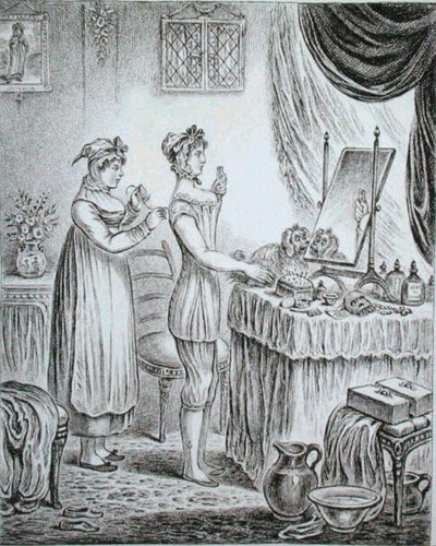 शौचालय की प्रगति: जेम्स गिल्रे (1757-1815) द्वारा नक़्क़ाशीदार, 1810 में हन्ना हम्फ्री द्वारा प्रकाशित (नक़्क़ाशी) द्वारा (बाद में) अंग्रेजी स्कूल