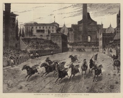 कार्निवल समय के दौरान रोम में घुड़दौड़ (उत्कीर्णन) द्वारा (बाद में) इटालियन स्कूल