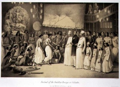 लुई हेनरी डी रुडर (1807-81) पब द्वारा उकेरी गई 'वॉयज इन इंडिया' से कलकत्ता में देवी दुर्गा का उत्सव। लंदन में द्वारा ए। (बाद) सोल्टीकोफ