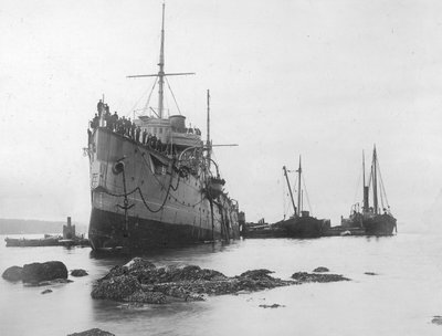 1903 में एचएमएस फ्लोरा रन अग्राउंड (बी/डब्ल्यू फोटो) द्वारा ए। एडवर्ड जोन्स एंड कंपनी