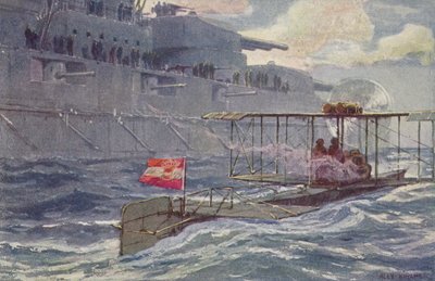 ऑस्ट्रो-हंगेरियन सीप्लेन एक युद्धपोत से गुजरते हुए, प्रथम विश्व युद्ध, 1914-1918 द्वारा A. किरचर