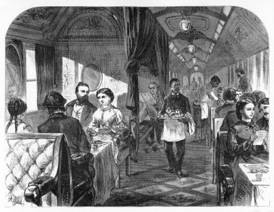 पैलेस होटल कार, यूनियन पैसिफिक रेलमार्ग, c1870। द्वारा एआर वार्ड