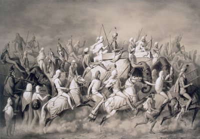 चीर सिंह, सिखों के महाराजा और पंजाब के राजा लाहौर के पास अपने अनुचर शिकार के साथ, 1859 द्वारा ए। सोल्टीकोफ