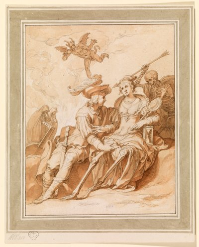 डेथ एंड द लवर्स - एलिगेटरी ऑफ "वनिता", 1620 - 1630 लगभग द्वारा अब्राहम ब्लोमैर्ट