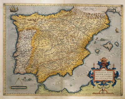 इबेरियन प्रायद्वीप का नक्शा, Theatrum Orbis Terrarum से द्वारा इब्राहीम Ortelius द्वारा अब्राहम ऑर्टेलियस