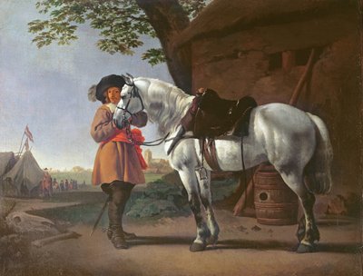 एक ग्रे घोड़े के साथ एक घुड़सवार द्वारा Abraham van Calraet