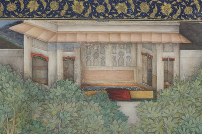 सम्राट जहांगीर से पवित्र पुरुषों के साथ एक बगीचे में विस्तार, c.1615 (कागज पर अपारदर्शी wc और सोना) द्वारा अबुल हसन