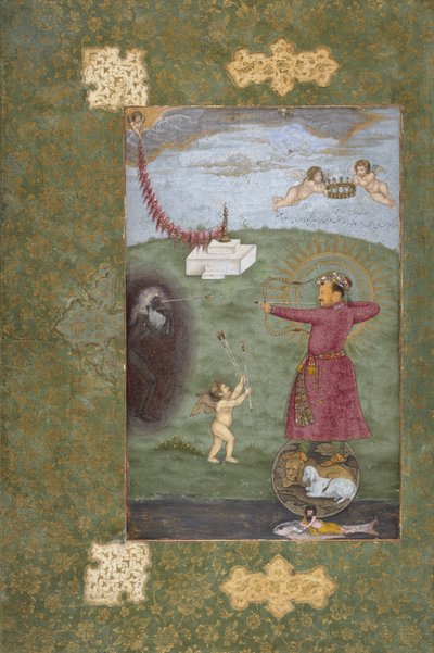 सम्राट जहाँगीर ने गरीबी पर विजय प्राप्त की, c.1620-25 (अपारदर्शी जल रंग, सोना, और पानी की कमी) द्वारा अबुल हसन