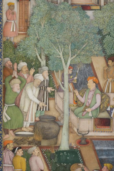 गार्डन में पवित्र पुरुषों के साथ सम्राट जहांगीर से विस्तार, c.1615 (कागज पर अपारदर्शी wc und सोना) द्वारा अबुल हसन गफ्फारी