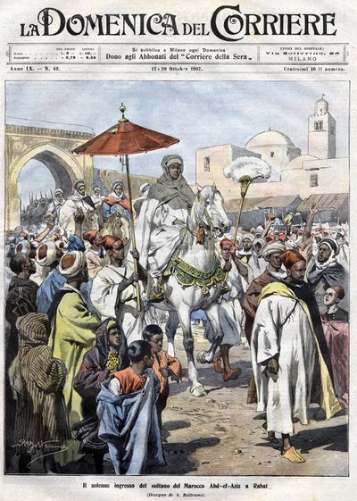 अब्द अल-अज़ीज़ (अल-हसन मोहम्मद अल-हसानी अल-अलौई) ने अक्टूबर 1907 में मोरक्को में रबात में प्रवेश किया (मारकेश) द्वारा अचिल बेल्ट्रैम