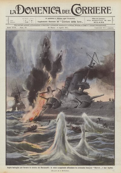 Dardanelles जलडमरूमध्य को बाध्य करने के लिए युद्ध, खदानों के युद्धपोत को फोड़ते हैं द्वारा अचिल बेल्ट्रैम