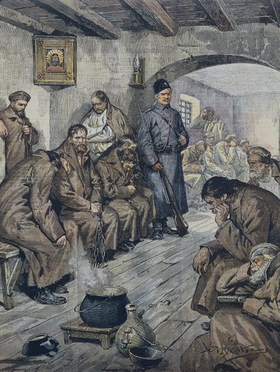 बेलट्राम, अकिलीज़ (1871-1945)। अपने साथी ट्यूबरकुलर की आजादी के लिए भूख हड़ताल पर रूसी कैदी। ए. बेल्ट्राम, कोरिएर के ला डोमेनिका द्वारा चित्रण, जून १९ द्वारा अचिल बेल्ट्रैम