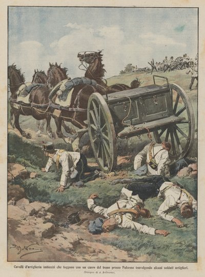 पलेर्मो में एक ट्रेन वैगन के साथ भागे हुए अश्वशक्ति के घोड़े द्वारा Achille Beltrame
