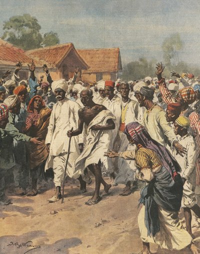 जलालपुर के नमक पैन की ओर जा रहे गांधी और अस्सी शहीदों को चित्रित करते हुए कवर, चित्रण द्वारा अचिल बेल्ट्रैम