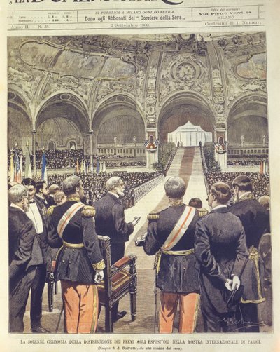 पेरिस, फ्रांस में 1900 के सार्वभौमिक प्रदर्शनी में पुरस्कारों की प्रस्तुति के लिए गंभीर समारोह का कवर चित्रण द्वारा अचिल बेल्ट्रैम