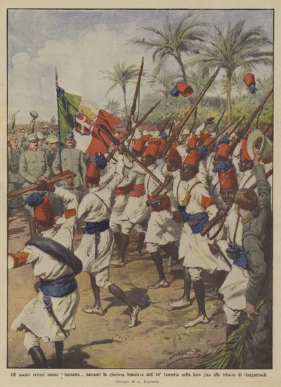 इरिट्रिया के आरोही अपनी यात्रा में 84 वें पैदल सेना के शानदार ध्वज के सामने एक भूत बनाते हैं द्वारा अचिल बेल्ट्रैम