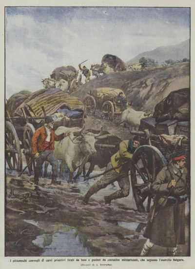 आदिम रथों के सुरम्य काफिले बैलों द्वारा खींचे गए और सैन्यीकृत किसानों द्वारा नेतृत्व किए गए द्वारा अचिल बेल्ट्रैम