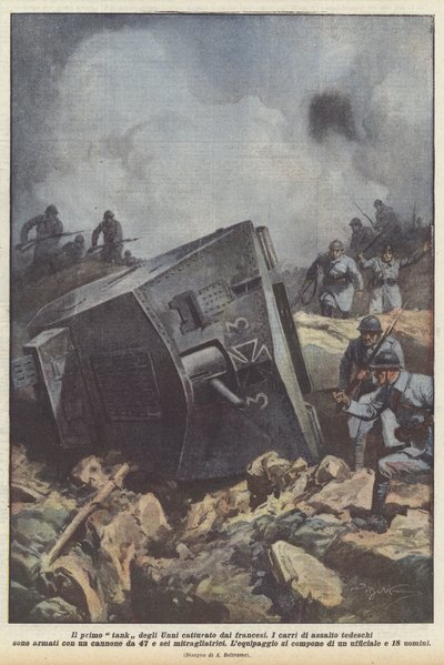 पहला हूण टैंक फ्रांसीसी द्वारा कब्जा कर लिया गया द्वारा Achille Beltrame