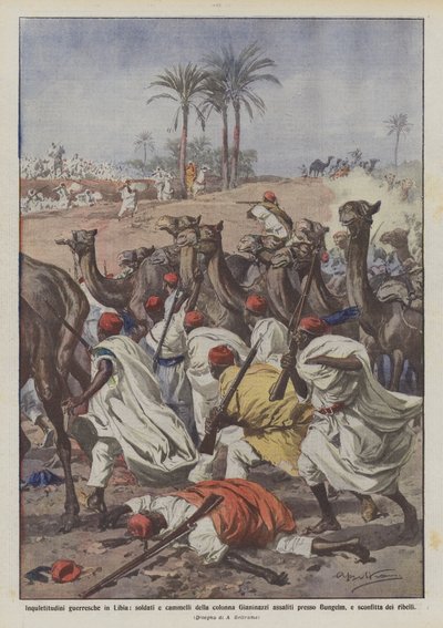 लीबिया में युद्ध की मुसीबतें, सैनिक और ऊंटों के ऊंटों पर हमला द्वारा अचिल बेल्ट्रैम